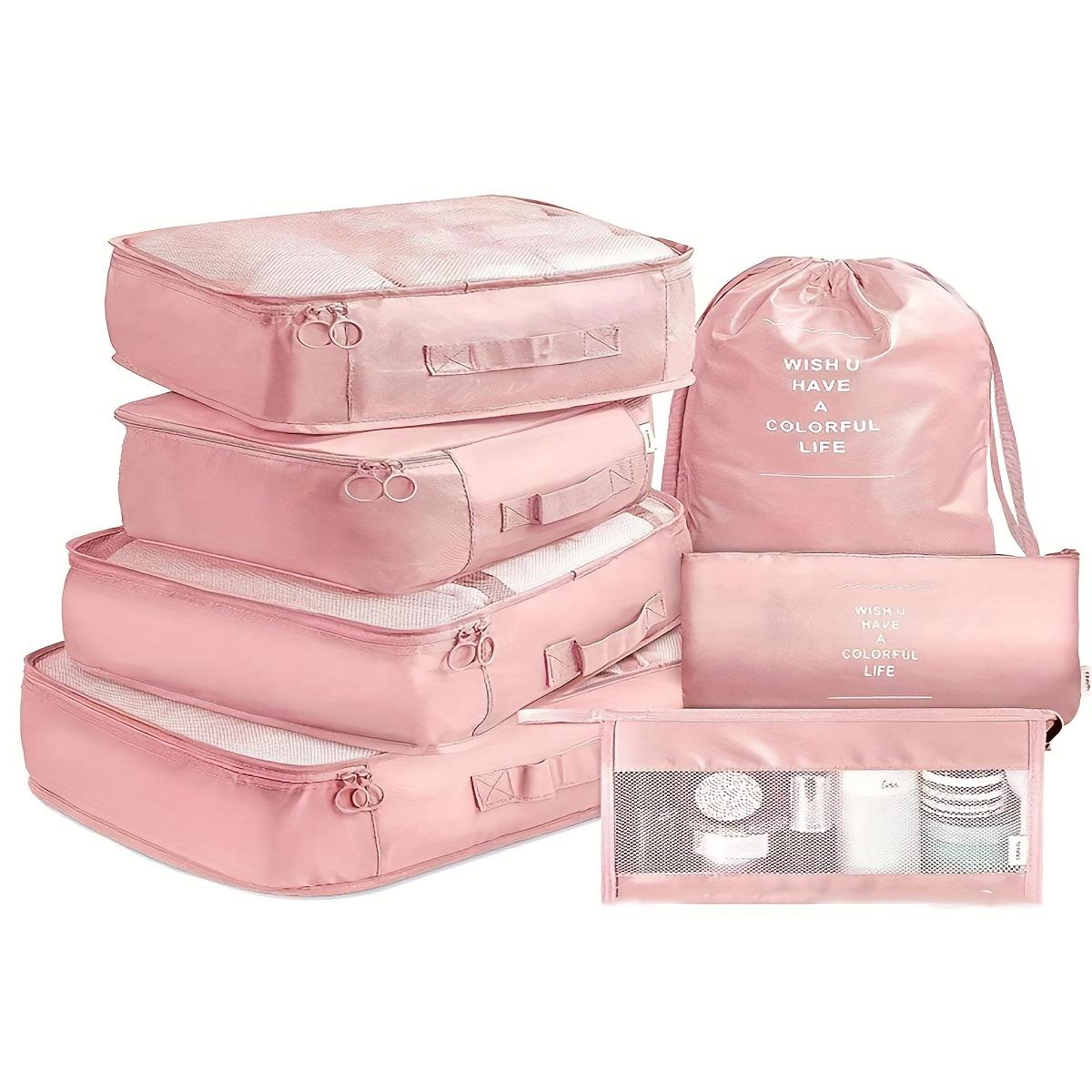 Seven-piece travel storage bag set, luggage, clothing organization bag, travel clothes and underwear sorting and storage bag розовый