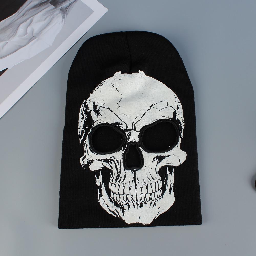 Black and White Skull Gloves and Hats for Men and Women Halloween Party Dress Up Suitable for Outdoor Windproof and Warm Keeping