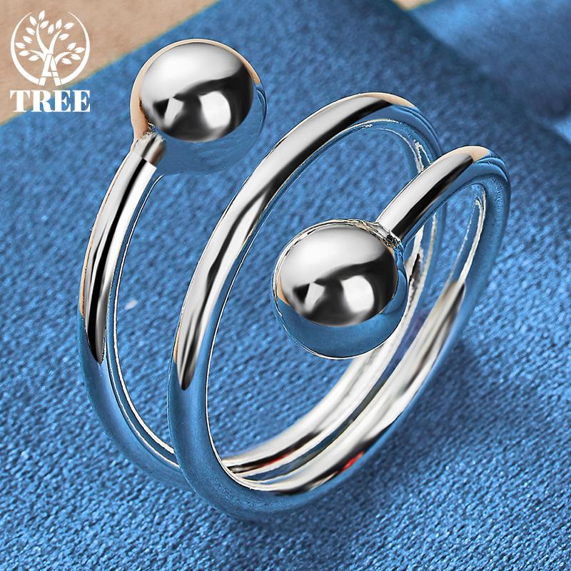 925 Sterling Silver Double Smooth 8mm Beads Ball Ring Jewelry