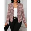 Women's Lightweight Plaid Long Sleeve Jacket - Stylish Open Front Outerwear for Spring & Fall, Black & White Houndstooth Pattern,