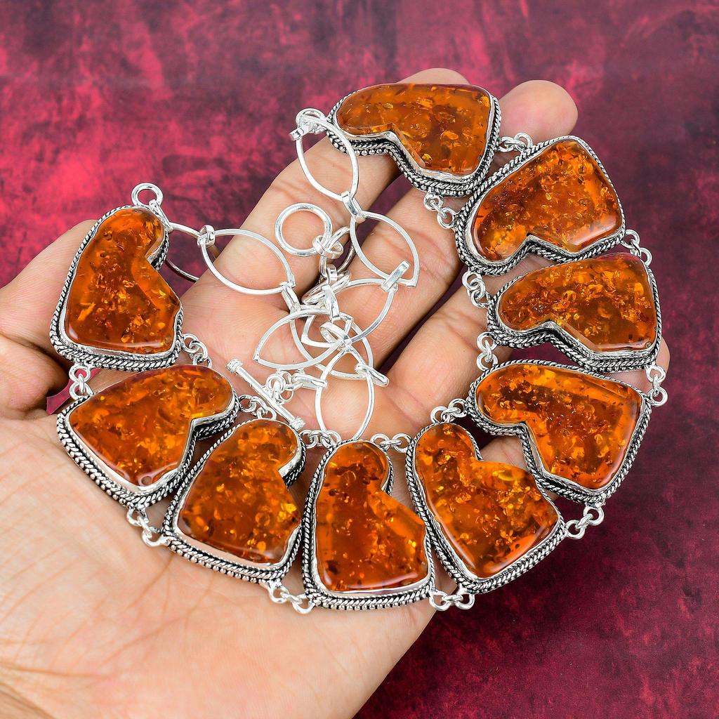 Baltic Amber Necklace Gemstone Jewelry, 925 Solid Sterling Silver Adjustable Chain Necklace, Gift For Women Handmade Necklace