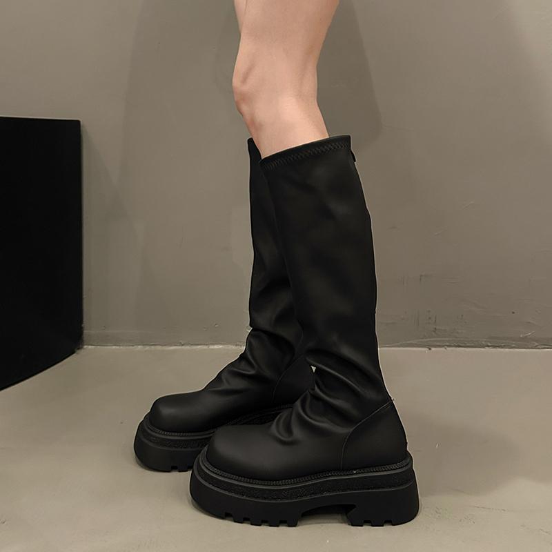 Chunky Women Knee High Boots Fashion Zipper Knight Long Booties Platform Flats Women Autumn Winter Shoes D459