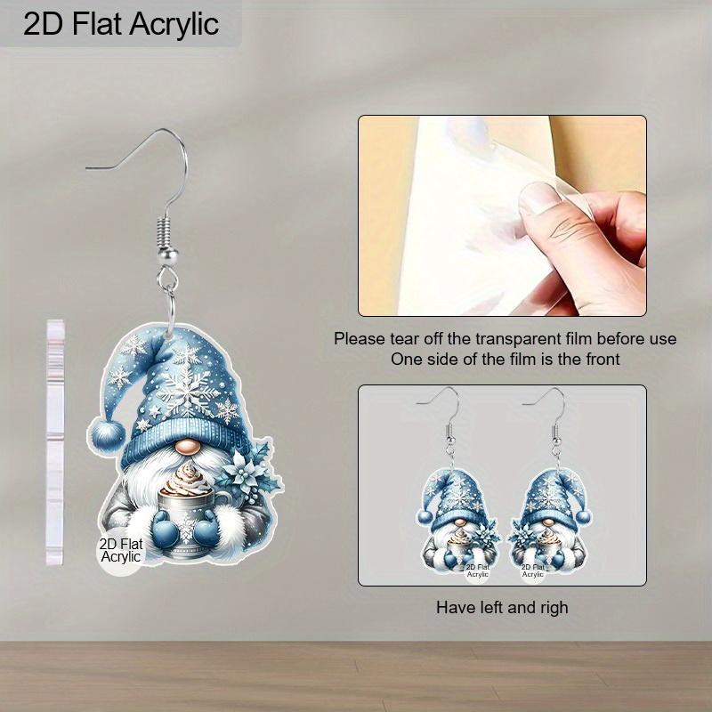 2D Flat Acrylic Cute Blue Christmas Gnome Hot Cocoa Pattern Dangle Earrings, Suitable As A Holiday Gift for Women, Christmas Party Decorative Jewelry.