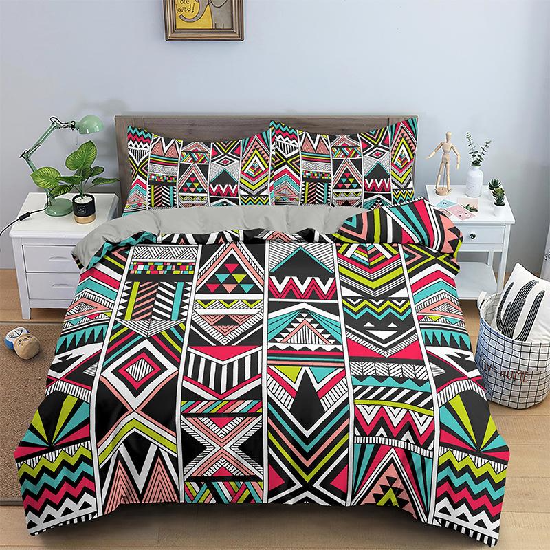 Geometric Bedding Set Bohemian Style Microfiber Abstract Pattern Print Duvet Cover With Pillowcases Teens Adults Bedroom Decor