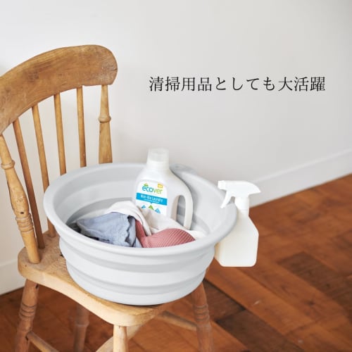 ISETO Soft Tub, Gray, 12L, 40.5cm W x 42.6cm D x 4.5-16.5cm H, Made in Japan, Foldable, Heat-Resistant (100C), with Hook, Hanging, Footbath, Soaking,