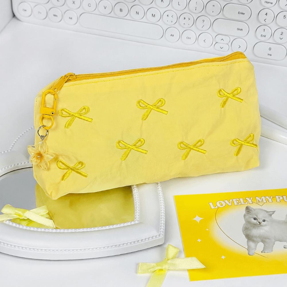 Bow Embroidered Pen Bag Large Capacity Pencil Pouch Durable Stationery Organizer  Gift