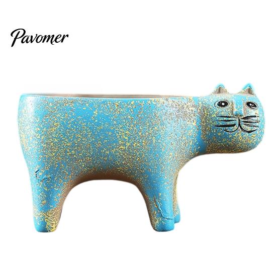 Breathable Clay Flower Pot Ceramic Cat Planter, Cute Kitty with Drainage Hole, Stable Base Planter Decorative Plant for Succulents Cactus Indoor Table