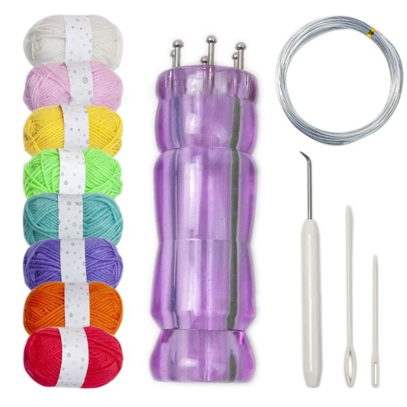 Professional Knit Spool Looms with Wool Set Cord Rope Knitting Weaving Tool with Colorful Wool 6-color/8-color Durable