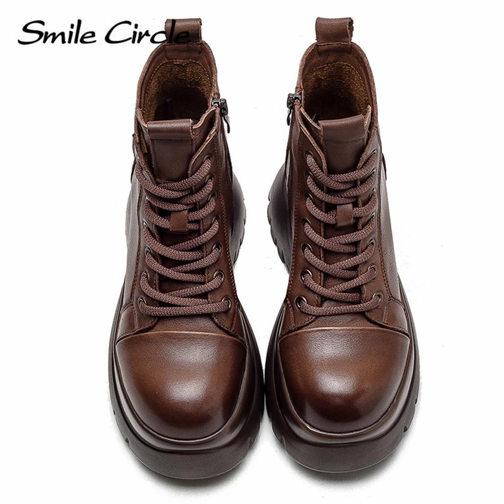 Bottines en cuir véritable pour femmes, bottines à plateforme avec fermeture éclair latérale, à la mode, à fond épais