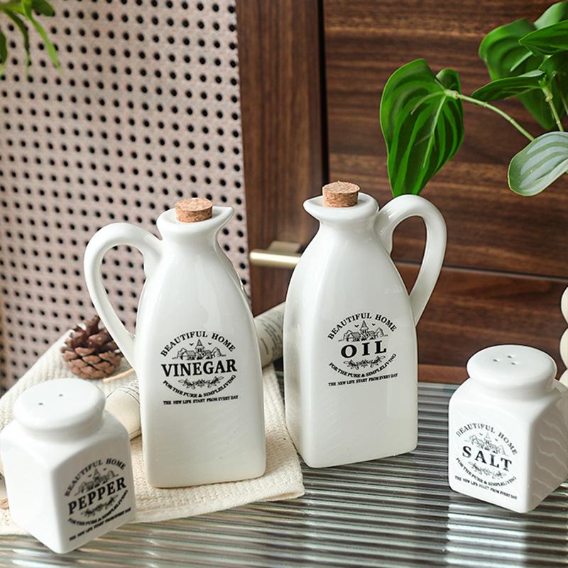 Cross Border Ceramic Printed Letter Spice Bottle Japanese Kitchen Oil Can Creative Storage Pepper Jar
