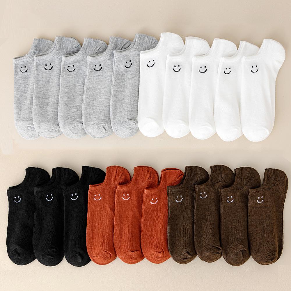 5  Pairs Large Size Smile Short Tube Socks Women's Sports Socks Spring and Summer Breathable Rainbow Color Men's and Women's Boat Socks