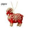 Festive Flame Red Pendant Acrylic Goat Christmas Tree Pendant, Decorative Hanging Ornament with Decoration Rhinestone, Golden Cord for New Year Party