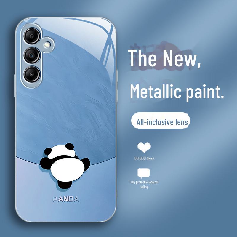 Schützende Flüssigglas-Hülle mit niedlichem Kletter-Panda-Design für Samsung A73, A20s, A51, A32, S21FE - Sturzsicher und All-inclusive-Objektiv.