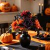 Fall Floral Arrangement Halloween Artificial Flower, Faux Sunflower Rose Bouquet with Black Harvest Party Decoration Maple Leaves, Autumn Fake