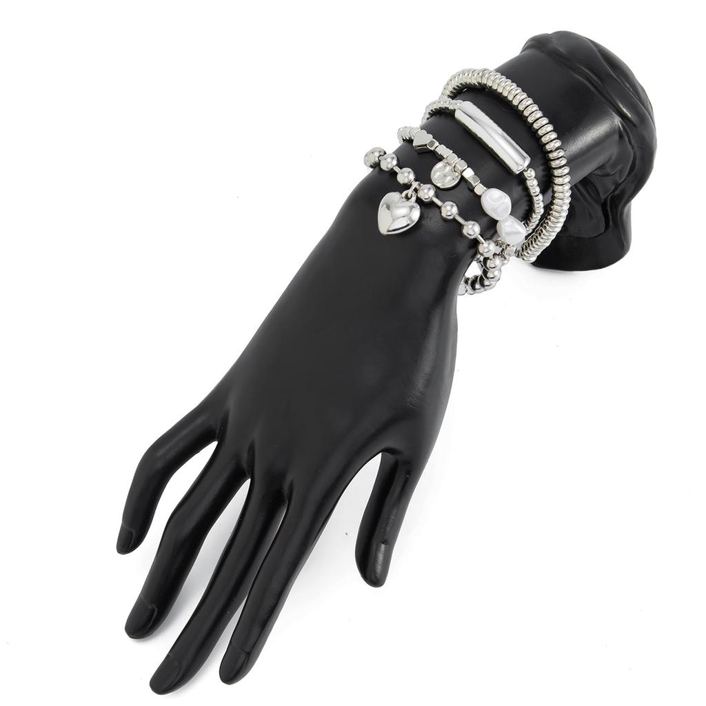 4-piece/set Fashion Imitation Pearl Metal Heart-shaped Pendant Bracelet for Women's Creative Silver Cubic Chain Jewelry