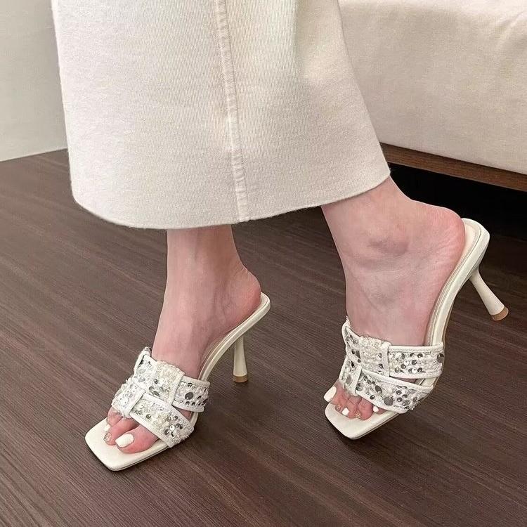 2025 Summer New Women's Slippers Fashion Open Toe Braided Women's Shoes Casual Designer Beach Women's Stiletto High Heels