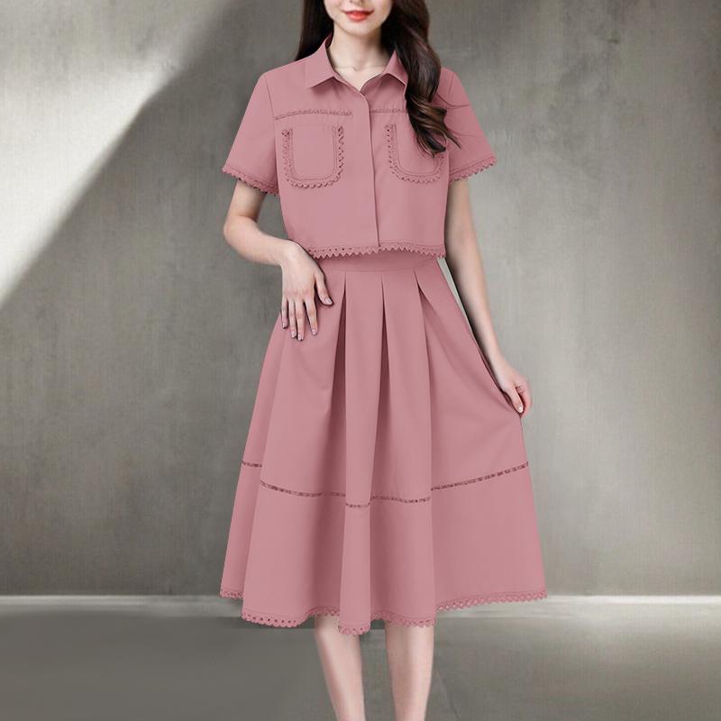 ZANZEA Women Short Sleeve Blouse and A-line Skirts Casual Two Piece Suit Sets