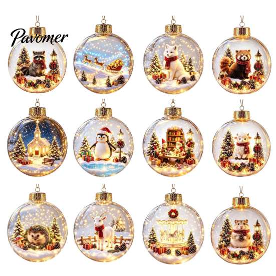 Seasonal Home Decor Ornaments 3D Christmas Animal Faux Crystal Ball Ornament, Lighted Acrylic Hanging Unique Holiday Gift Souvenirs with Hedgehog