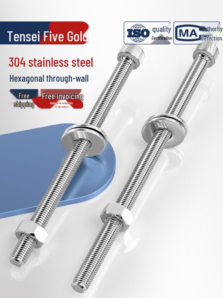 304 Stainless Steel Hex Socket Through-Wall Screw Bolt Set with Double-Ended Threaded Rod and Nut