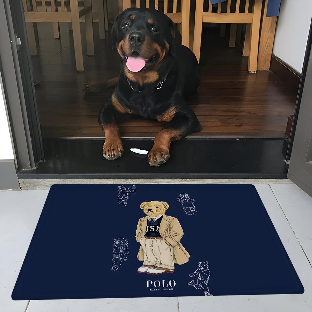 P-Olo Teddy Bear Microfiber Door Mat Anti-Slip Absorb Water Long Strip Cushion Bedroon Mat Bedside Mats