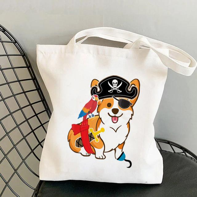 Shopper Watercolor Design For Corgi Lovers Bag Harajuku Women Shopping Bag Canvas Shopper Bag Handbag Tote Bag Shoulder Lady Bag