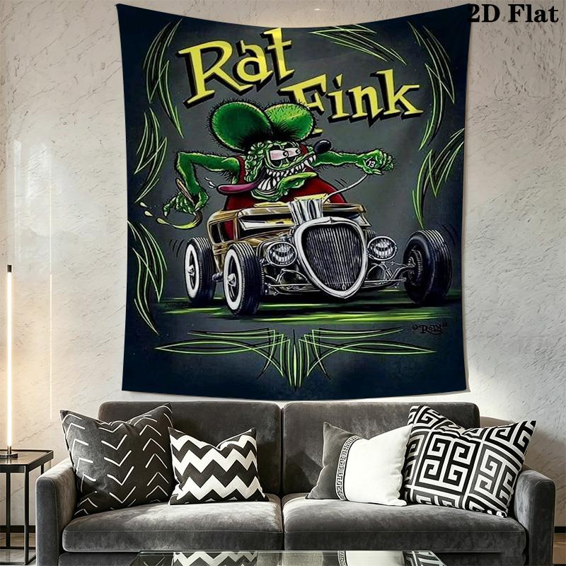 Rat Fink 2D Flat Tapestry Tapestry Wallmounted Background Cloth Work Of Art Wall Decoration Background Wall Hanging Cloth