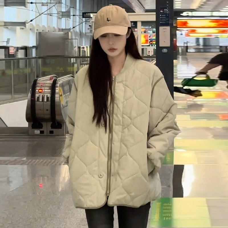 Lazy wind rhombus cotton clothes women's autumn and winter design sense small man padded cotton loose and thin cotton coat