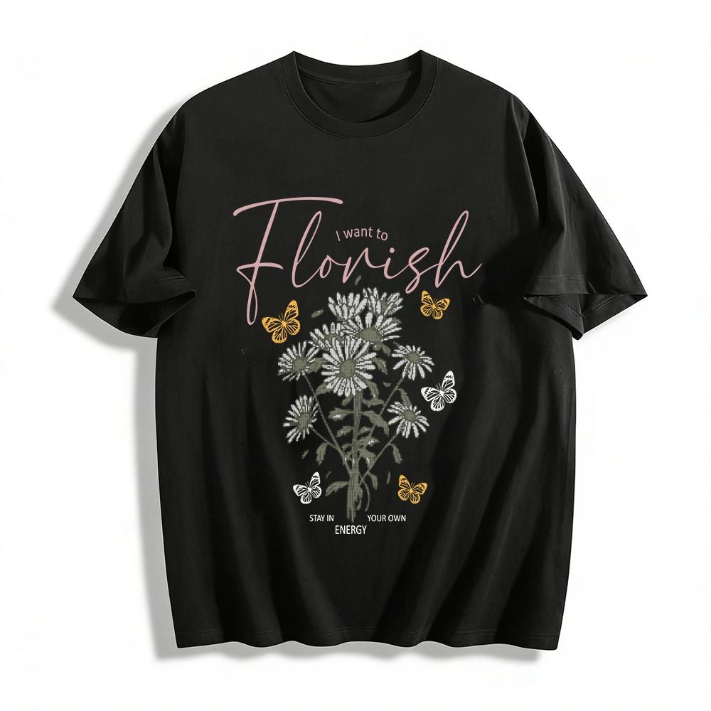 

I Want To Flourish Dandelion Butterfly Graphic Casual Tee T Pure cotton T-shirt XXS