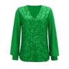 Top con paillettes da donna, scollo a V, bluse luccicanti con glitter, ampie, a maniche lunghe, per le feste serali, lucide, eleganti