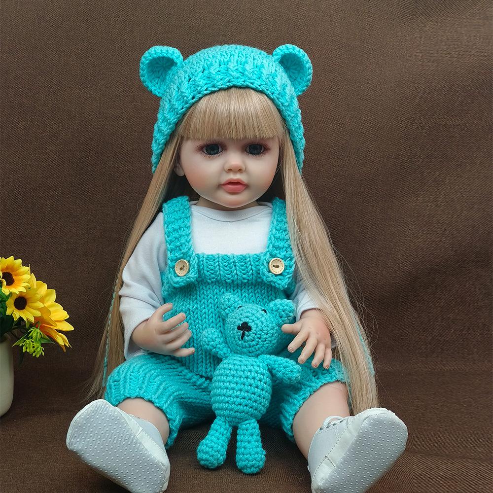 Rebirth Doll Simulation Baby Can Enter The Water Simulation Baby Accompanying Toy Full Glue Body 55 Cm Blooming Long Hair Girl