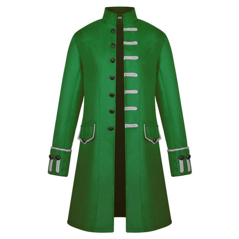 2021 New Foreign Trade European and American Men's Coat, Solid Color Fashion Steampunk Retro Men's Uniform with Stand Collar