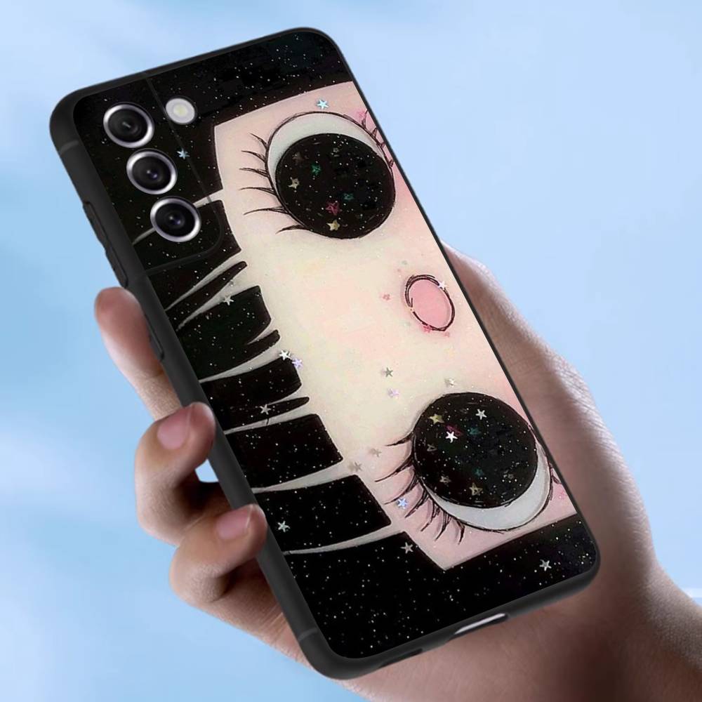 Kawaii Cute Black Big Eyes Cool Case For Samsung Galaxy Case S25 S23 S22 S21 S30 S20 S10 Ultra Plus FE TPU Soft Cover