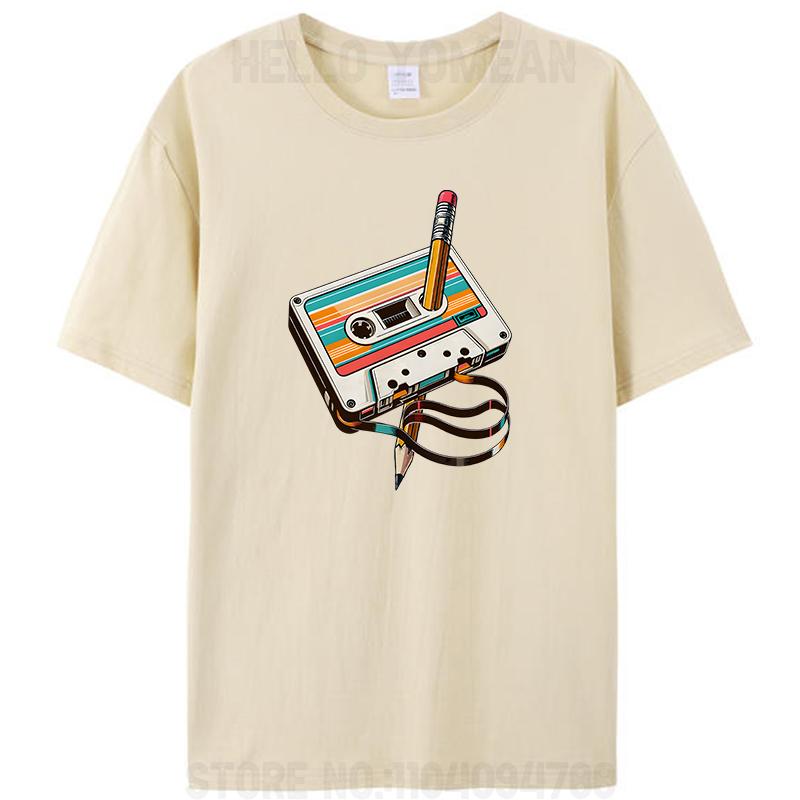 Retro Vintage Cassette Tape Pencil 70s 80s 90s Music Mixtape Women Men's 100% Cotton T-Shirt Clothing Round Neck Casual Tee Tops