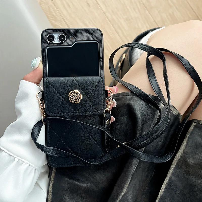 

Чехол-ремешок через плечо для телефона Samsung Galaxy Z Flip 5 4 3 5G Flip5 Flip4 Flip3 Кошелек с держателем для карт Чехол из искусственной кожи Galaxy Z Flip3