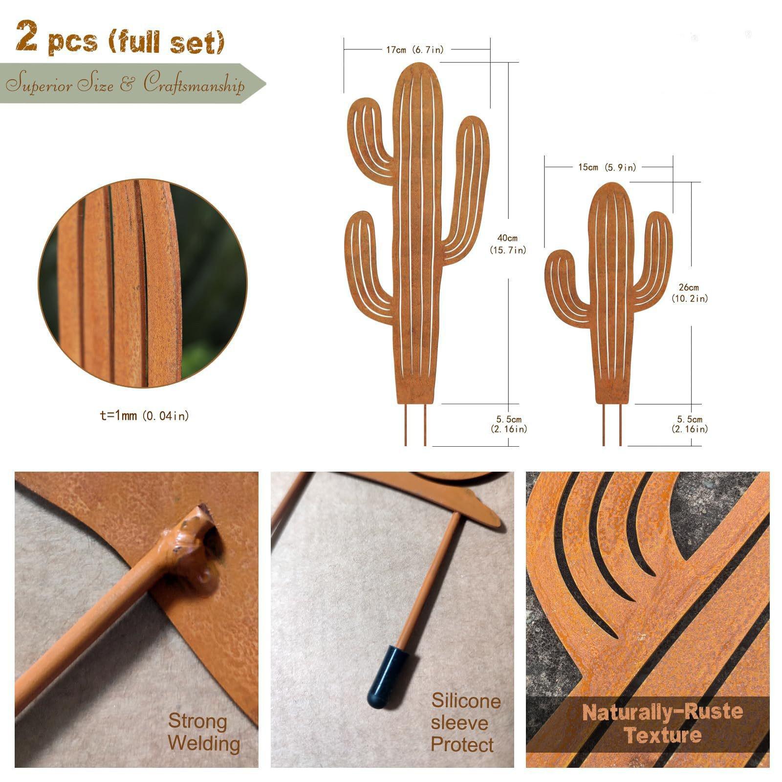 

2Pcs Rustic Metal Cactus Garden Stake, Modern Outdoor Decor, Durable Iron Art for Yard, Cactus Decor
