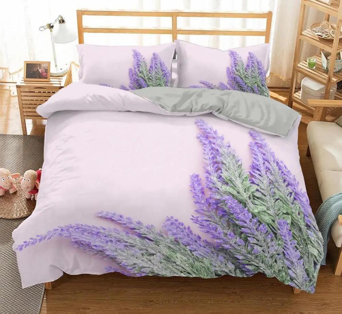 

Комплект пододеяльника Лаванда Размер King Size Фиолетовые Цветы Романтичный Изысканный Комплект постельного белья для Девочек Женщин 3-х предметный с 2 наволочками EU Single(135x200cm)