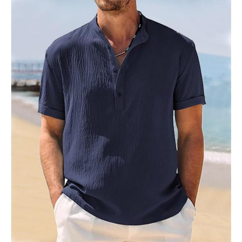 Summer Retro Loose Texture Woven Polo Shirt Retro Lapel T-shirt Breathable Short-sleeved Shirt