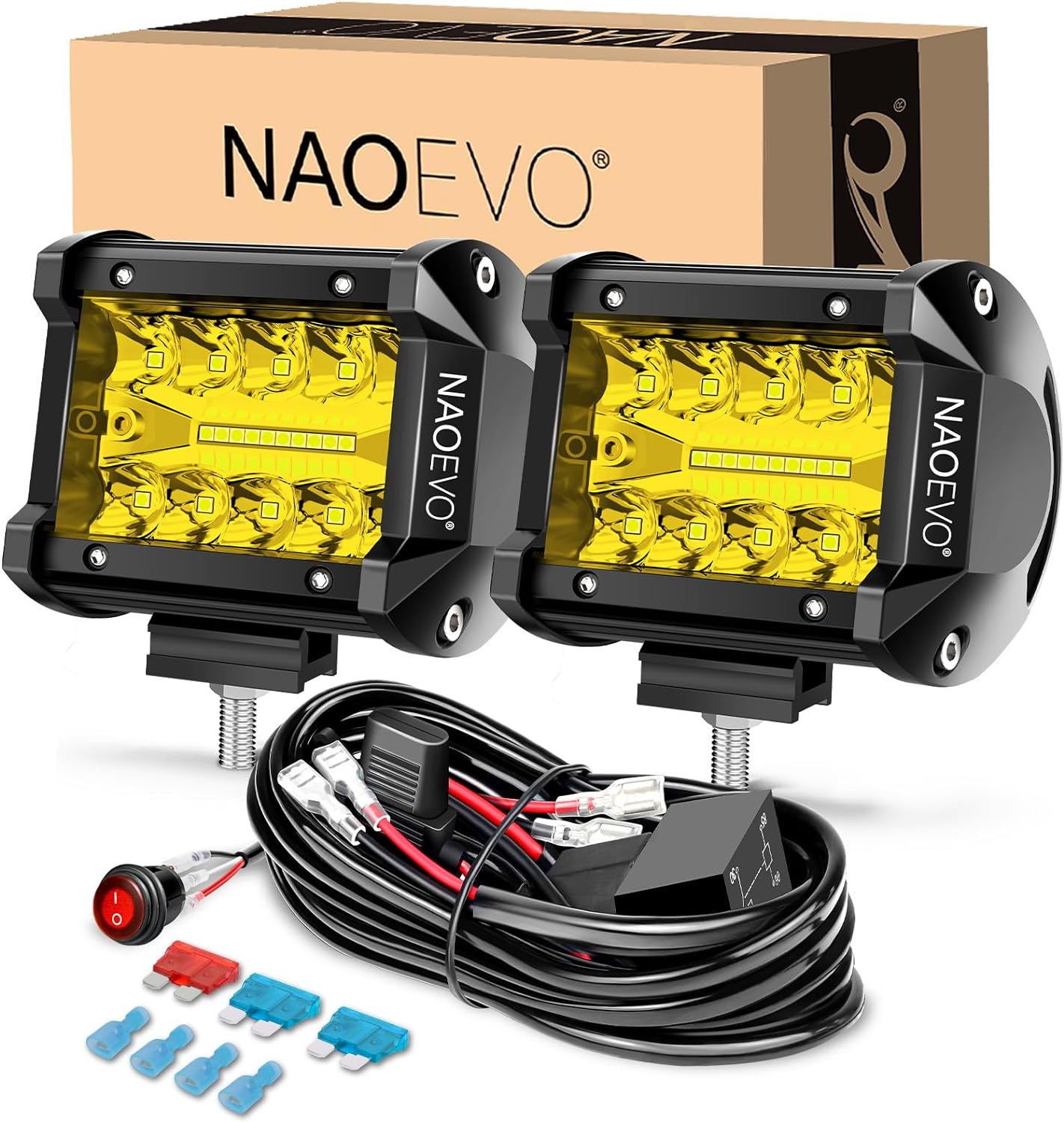 

NAOEVO 4-дюймові світлодіодні модулі, 2 шт., комбінований промінь (точковий + заливаючий), світлодіодні протитуманні фари, фари для їзди, 4x4, позашляхові, робочі ліхтарі для вантажівки, човна, квадроцикла, UTV, Jeep жовтий
