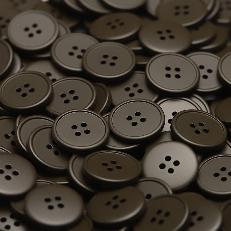 MOSN Reversible Wool/Fur Trench Coat Buttons: Four-hole, Thin-edged, Spray-painted, Multi-colored.