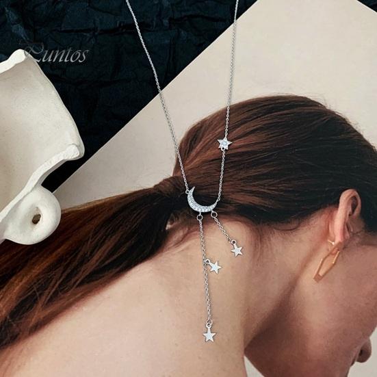 Lady Necklace Moon And Star Pendant Rhinestone Adjustable Alloy Clavicle Chain Gift for Wife Girlfriend Neck Jewelry for Daily Wear Weddings Parties