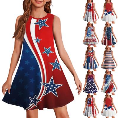 Girl Summer Dress Sleeveless Printed Color Casual Dress