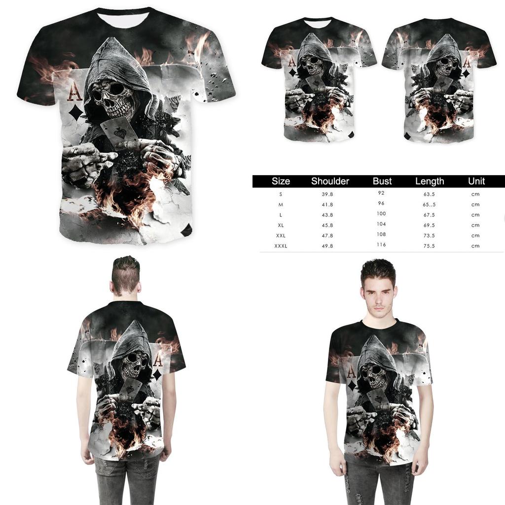 Fashion Men Funny Skull 3d Print T-shirt With Casual Crew Neck And Short Sleeves
