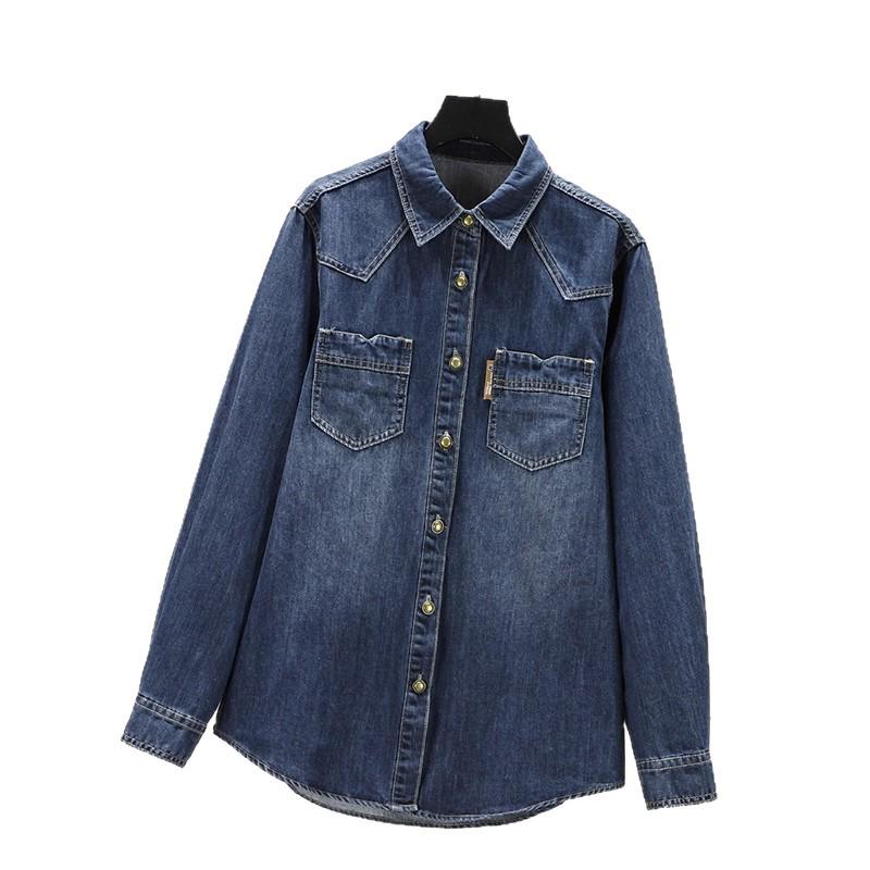 Autumn Denim Mid-Length Women's Long Sleeve Loose Shirt Outerwear