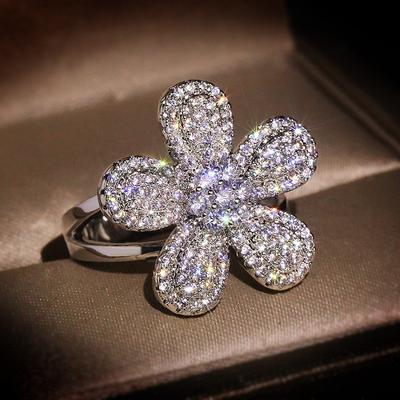 925 Silver Personality Exaggerated Aaa Zircon Rings For Women Luxury Cubic Zirconia Elegant Big Flower Engagement Bridal Ring
