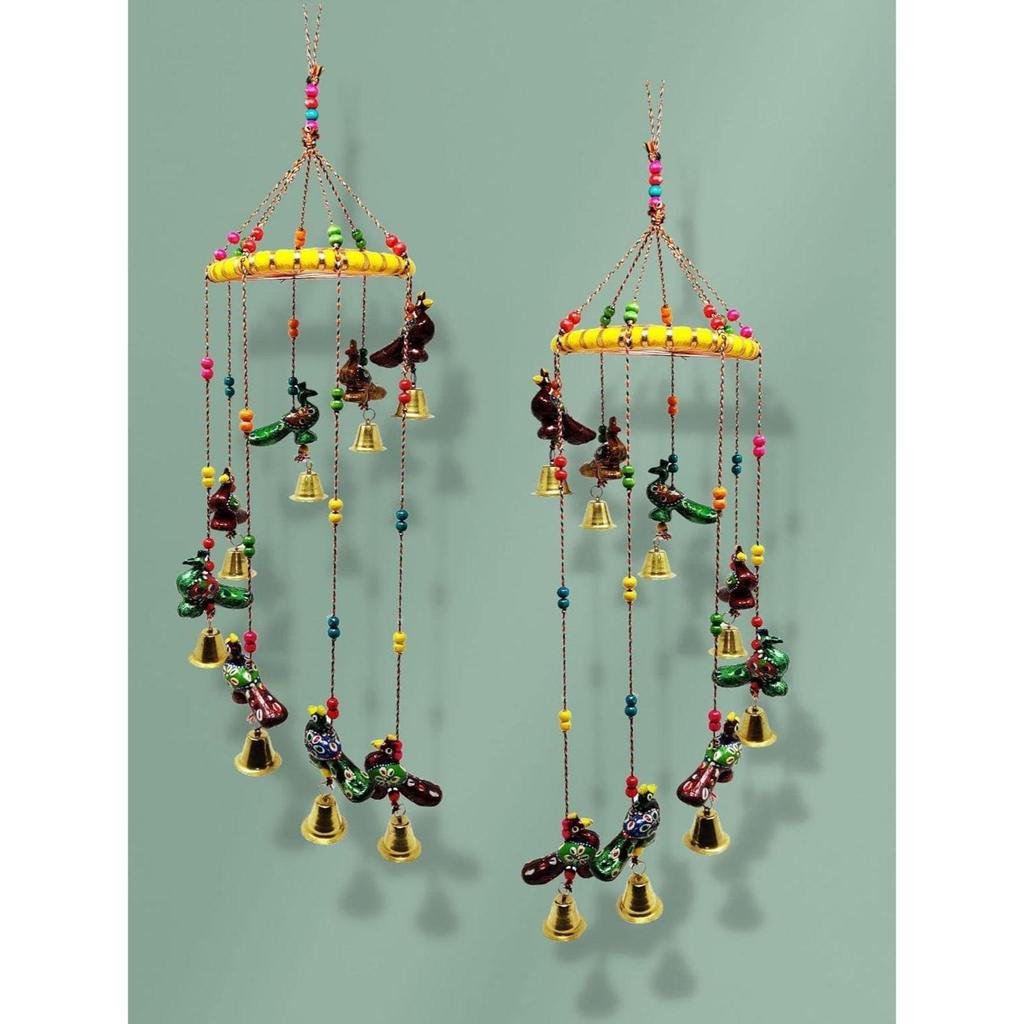Colored Bell Wind Chime, Door/Wall Hanging Decorative Showpiece/ Home Furnishing/Diwali Gift/Corporate Gift (Pack of 2, Peacock)