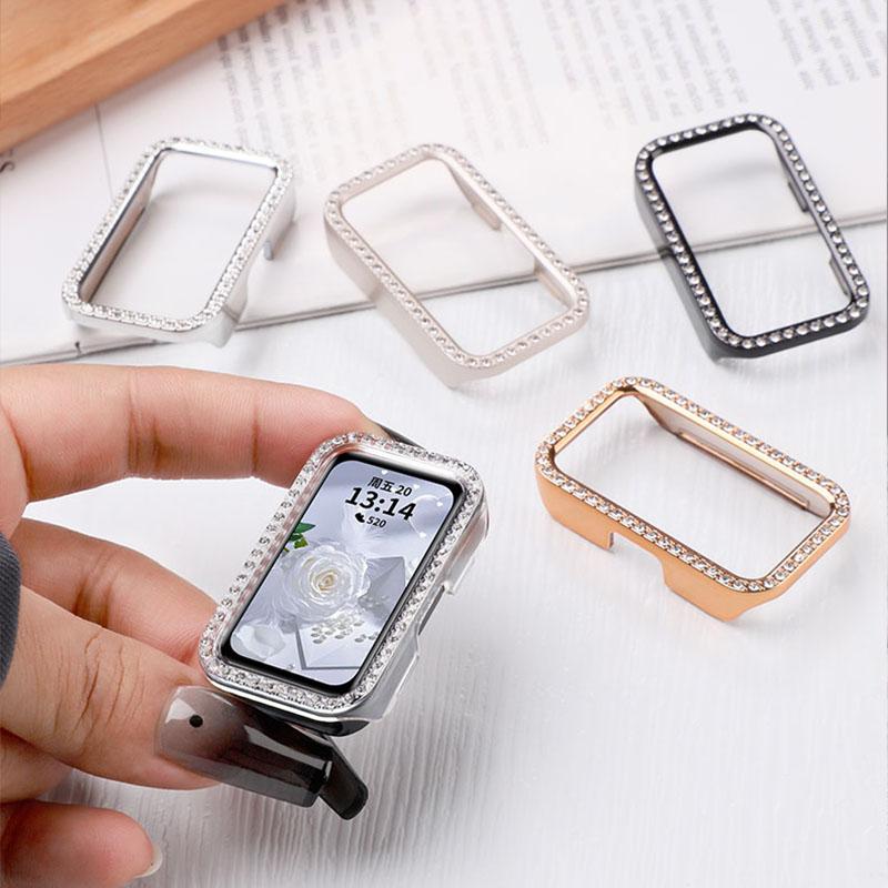 Diamond Case for HUAWEI Band 10/9/8 Accessories All-Around Hard Hollow PC Bumper Frame Shell Cover for Huawei Band10 Band9 Band8