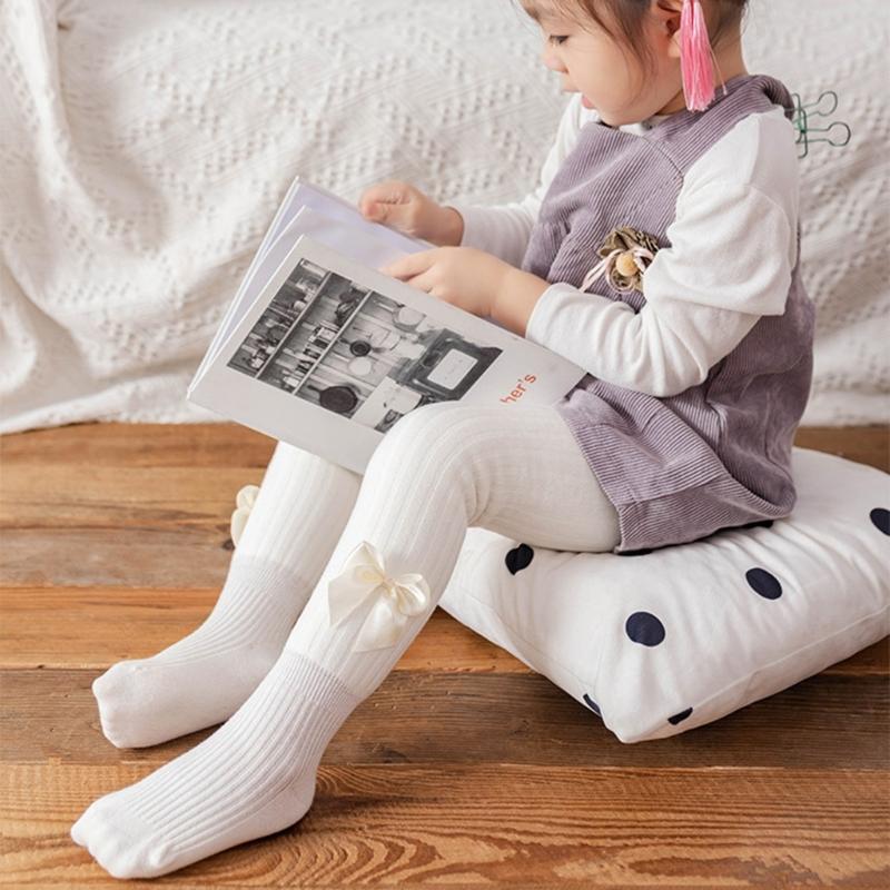 Baby Mädchen Strumpfhose Warm und Weich Kinder Thermo Leggings Einfarbig Schleifchen Dekor Strumpfhose für Kalte Jahreszeiten
