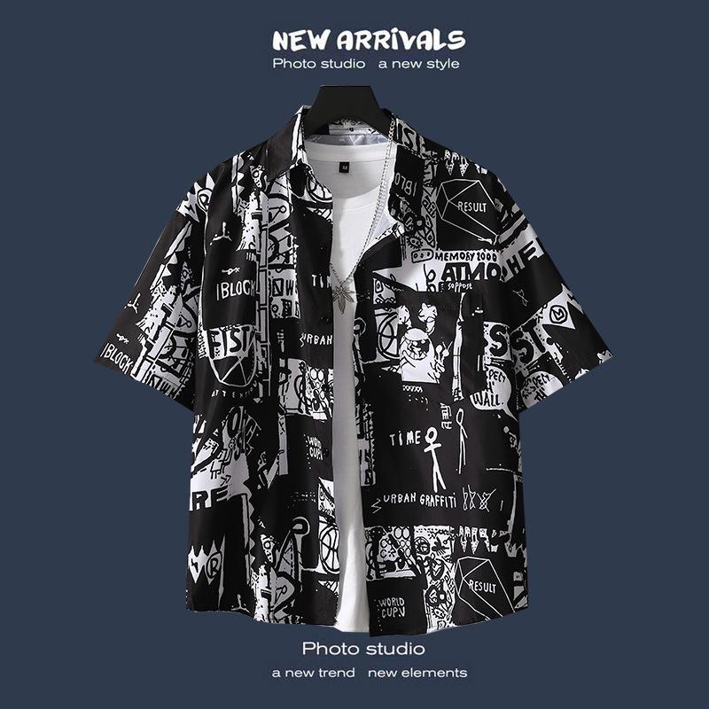 Plażowa koszula w kwiaty z krótkim rękawem modna koszulka męska letnia cienka sekcja luźne Ins Trend Retro hawaje casualowa kurtka koszula