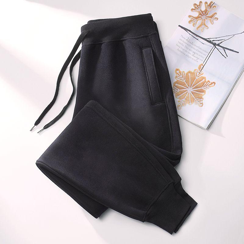 

Новинка 2023 года, винно-красные велюровые спортивные брюки с высокой талией и подкладкой, женские хлопковые стильные спортивные брюки, женские весенне-осенние повседневные брюки Unpatterned-Black XL