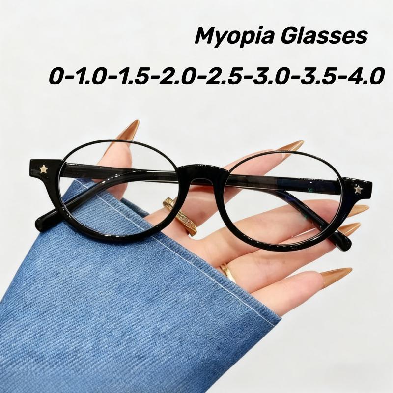 New Metal Half-Frame Myopia Glasses Premium Small-Frame Oval Blue Light Protection Minus Diopter Eyeglasses 0To -3.5 -4.0